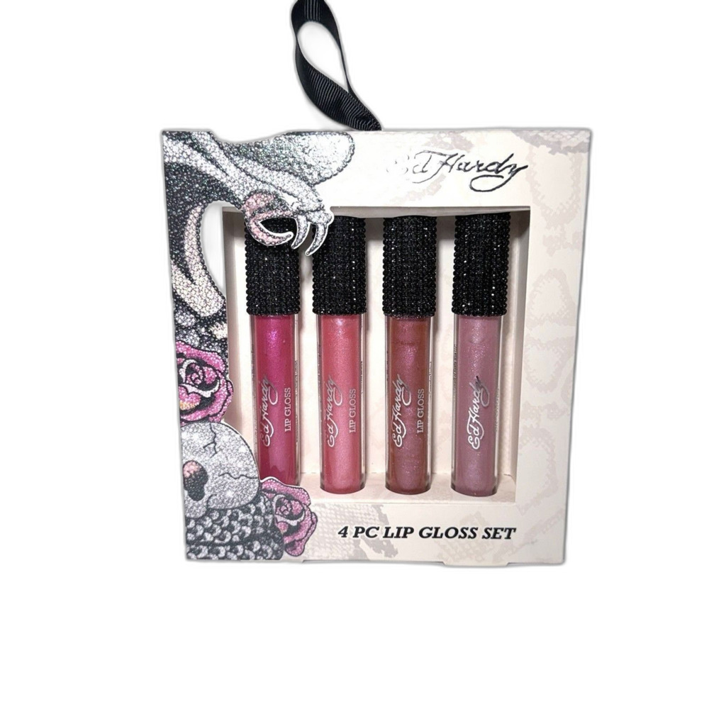 ED Hardy 4 Pc Long Lasting Shine Lip Gloss Set 0.14 FL Oz Each Lip Gloss NWT